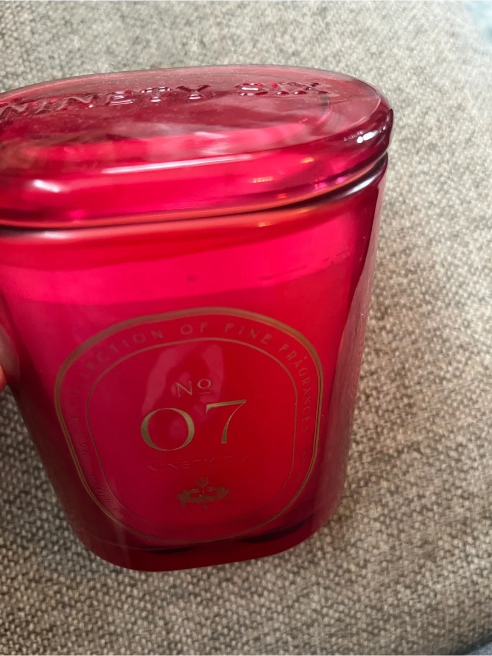 Ninety Red Glass Candle Jar with Gold Accents